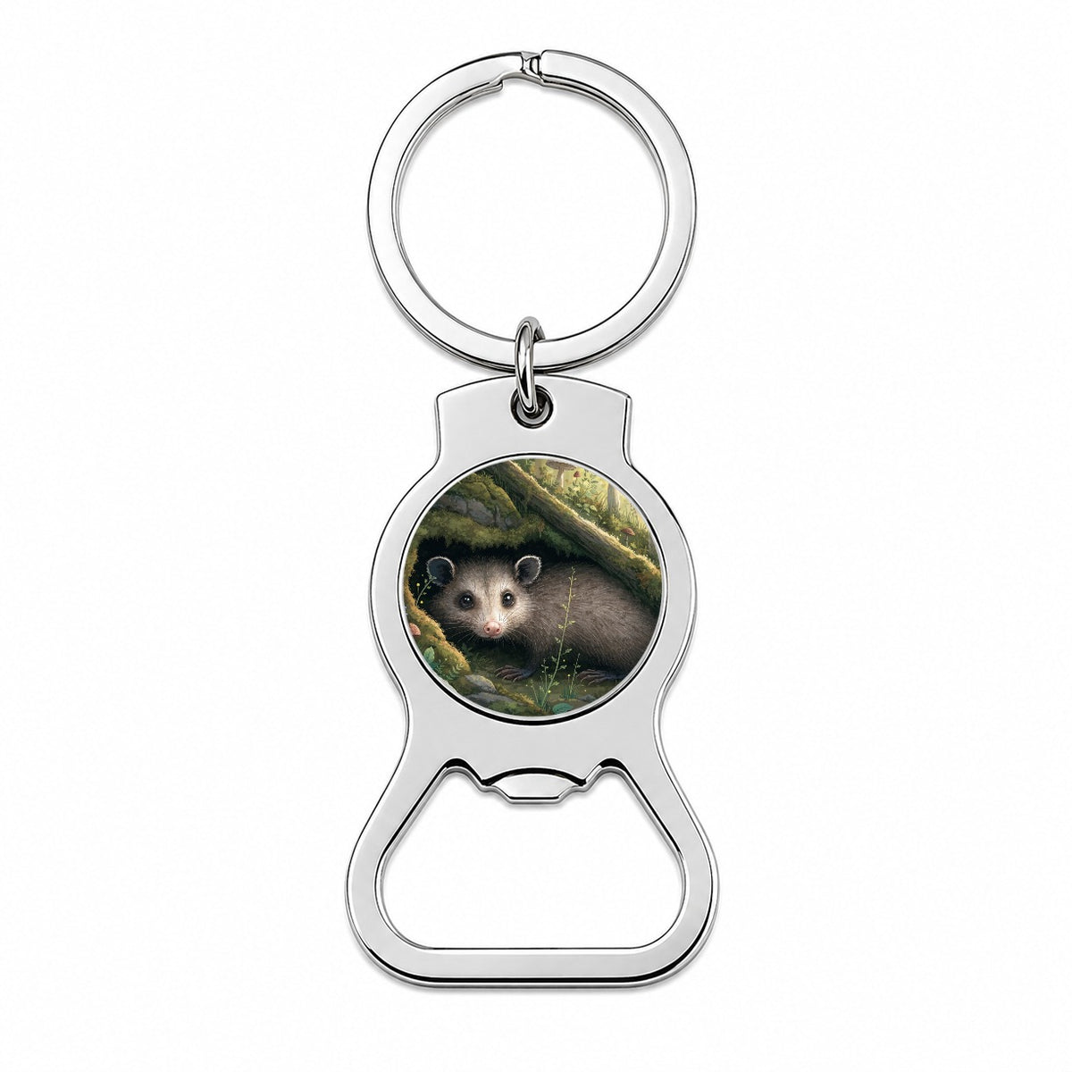 Opossum Woodland Garden Bottle Opener Keychain