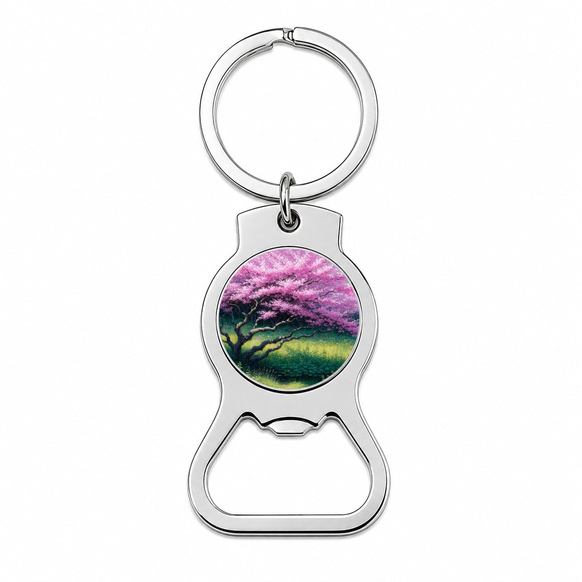 Pink Redbud Spring Tree Bottle Opener Keychain