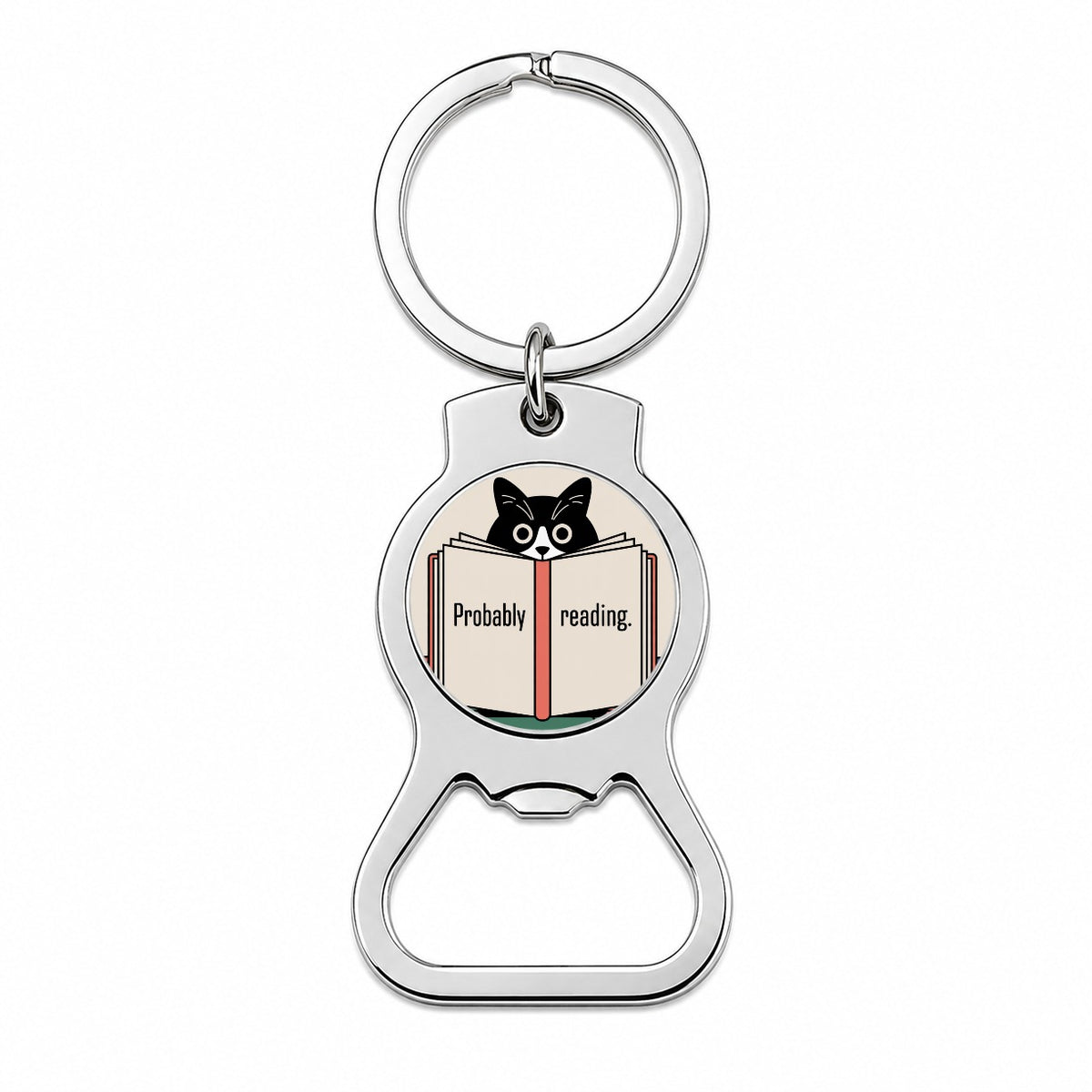 Probably Reading Cat Bottle Opener Keychain