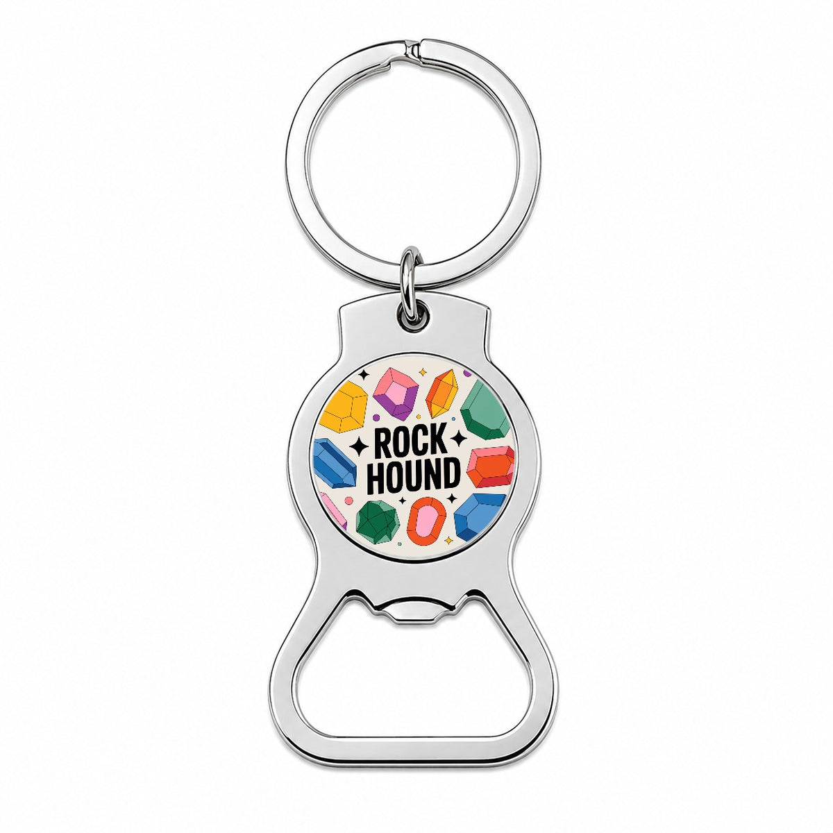 Rock Hound Crystals Polished Stones Bottle Opener Keychain