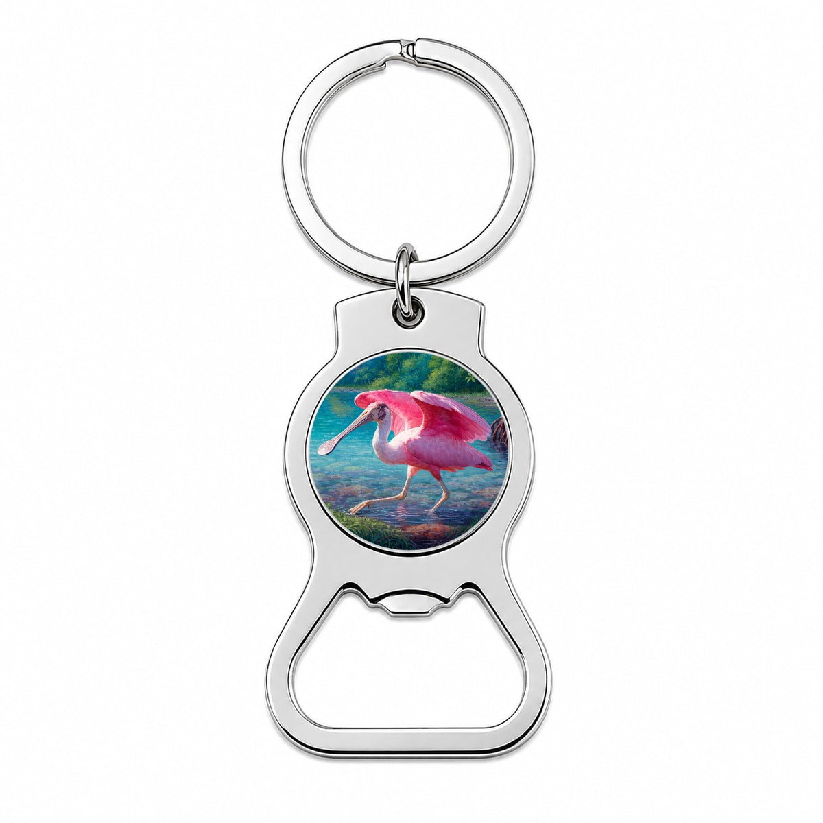 Roseate Spoonbill Wetlands Bottle Opener Keychain