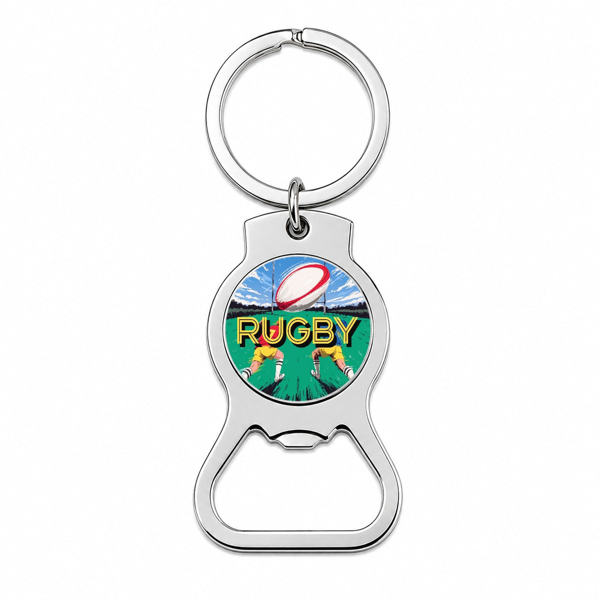 Rugby Ball Sports Bottle Opener Keychain