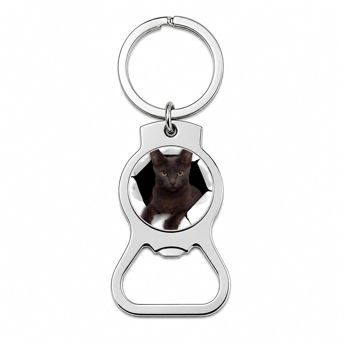 Russian Blue Cat Breakout Bottle Opener Keychain