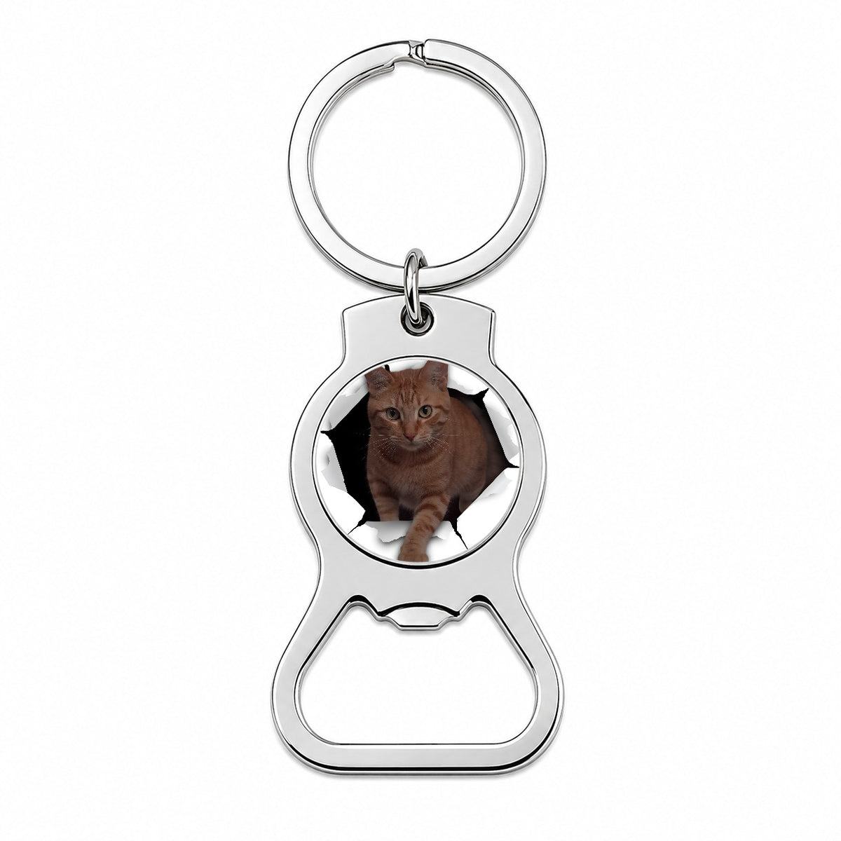 Tabby Orange Cat Breakout Bottle Opener Keychain