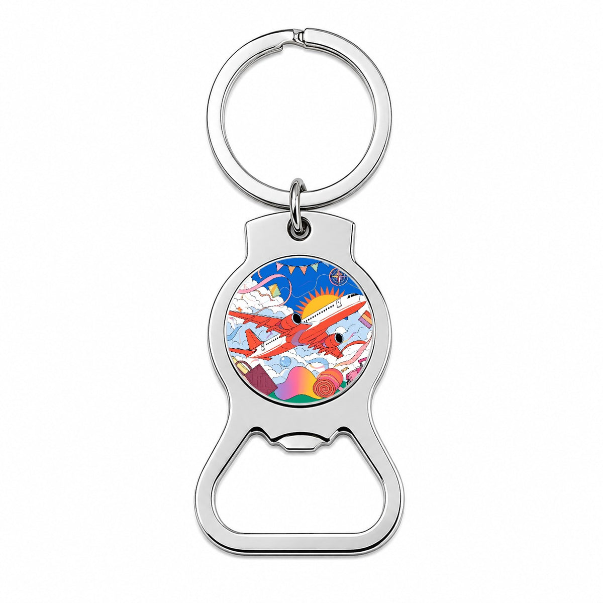 Travel Airplane Flight Attendant Pilot Bottle Opener Keychain