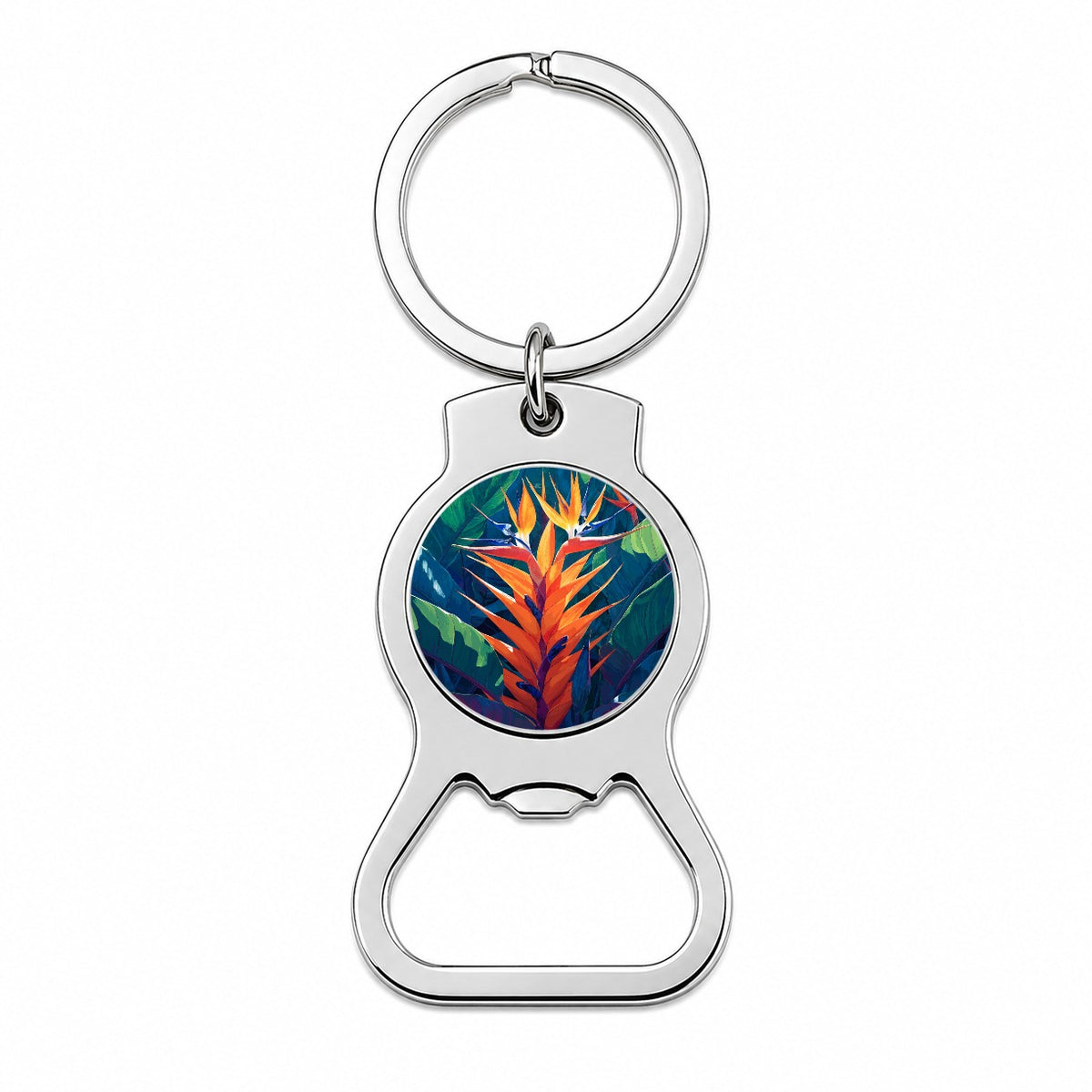 Tropical Bird Paradise Flowers Bottle Opener Keychain