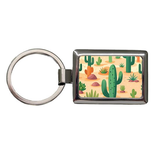 Cactus Cacti Desert Scattered Pattern Rectangle Metal Keychain