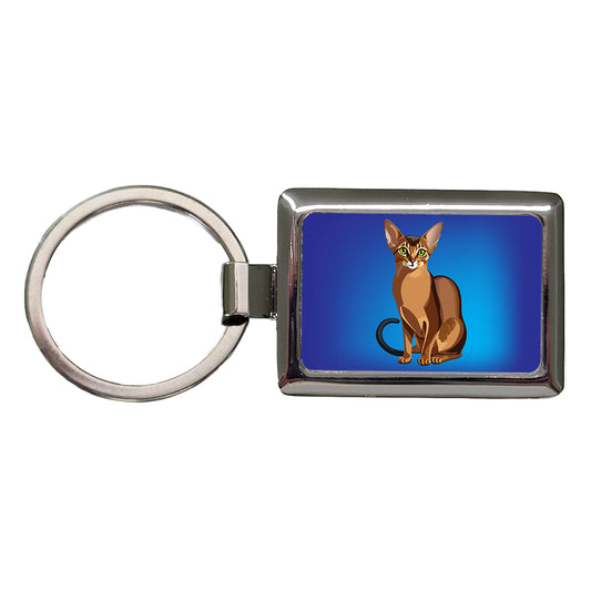 Abyssinian Cat Sitting Rectangle Metal Keychain