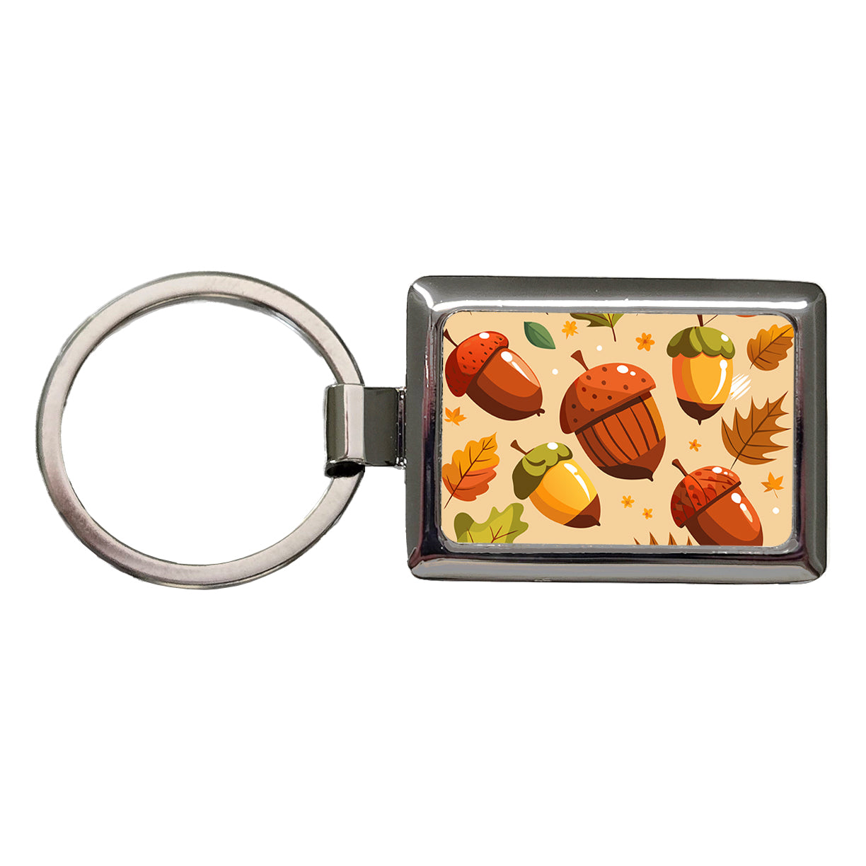 Acorns Scattered Fall Autumn Rectangle Metal Keychain