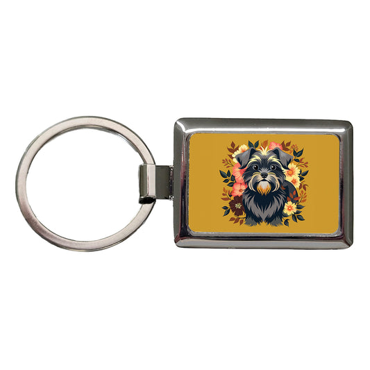 Affenpinscher Dog Floral Flowers Rectangle Metal Keychain