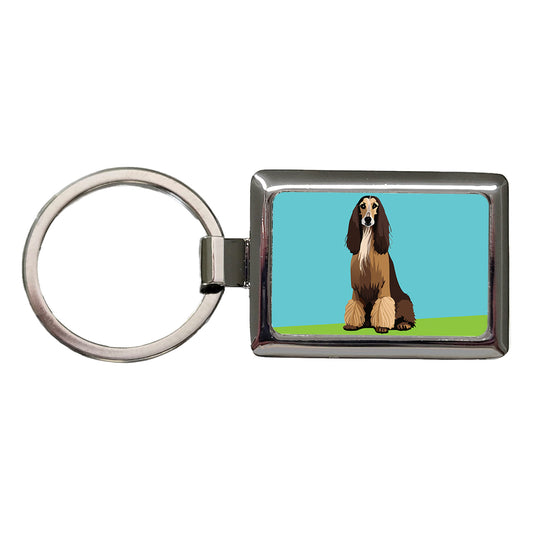 Afghan Hound Dog Sitting Rectangle Metal Keychain