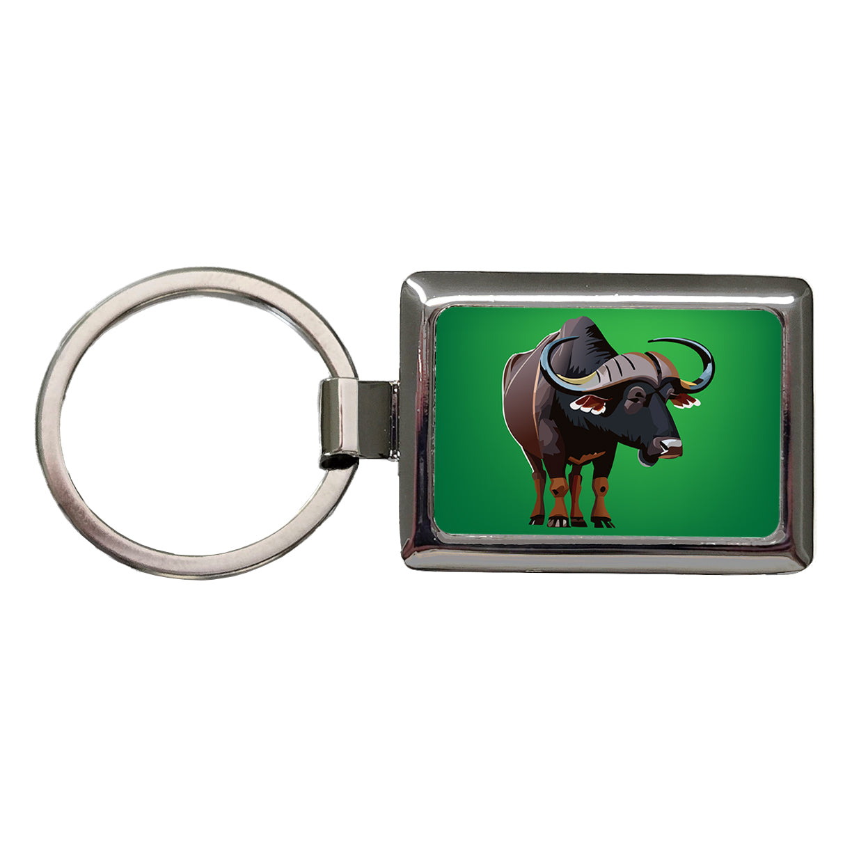 African Buffalo Standing Rectangle Metal Keychain