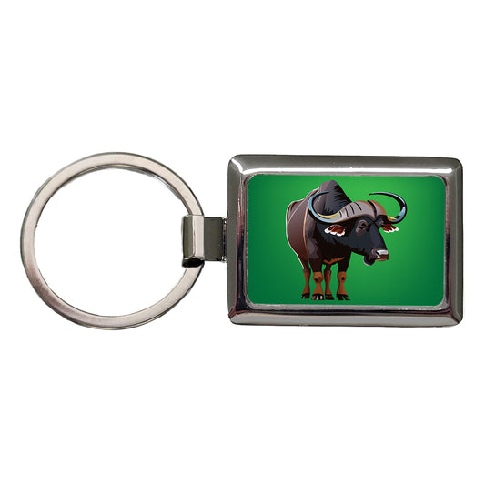 African Buffalo Standing Rectangle Metal Keychain