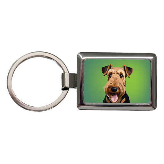 Airedale Terrier Dog Portrait Rectangle Metal Keychain
