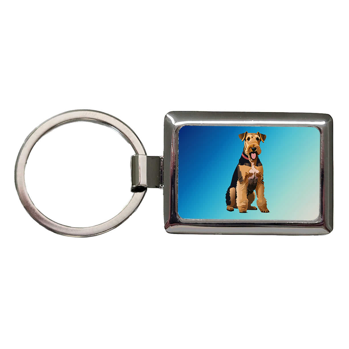 Airedale Terrier Dog Sitting Rectangle Metal Keychain