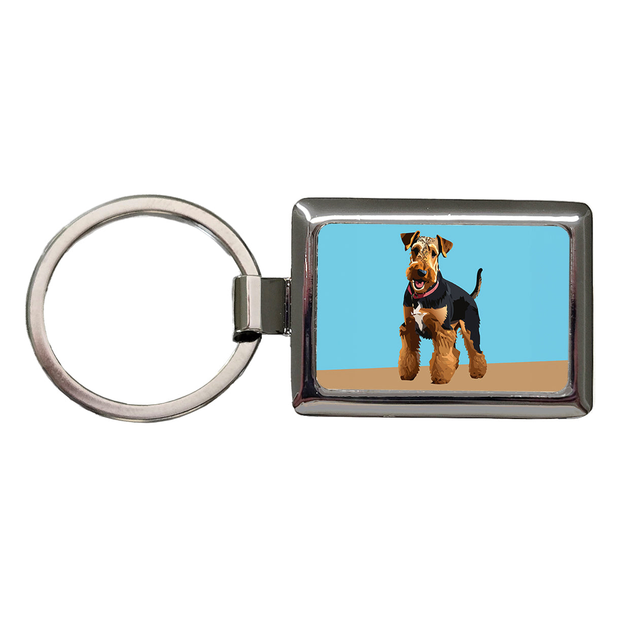 Airedale Terrier Dog Standing Rectangle Metal Keychain