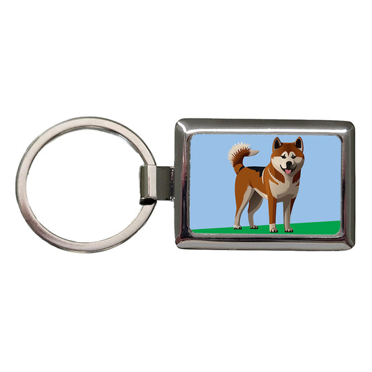 Akita Dog Standing Rectangle Metal Keychain