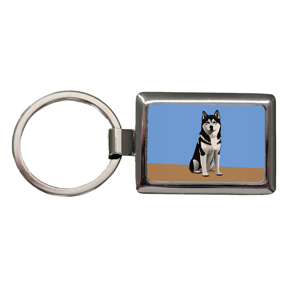 Alaskan Klee Kai Dog Sitting Rectangle Metal Keychain