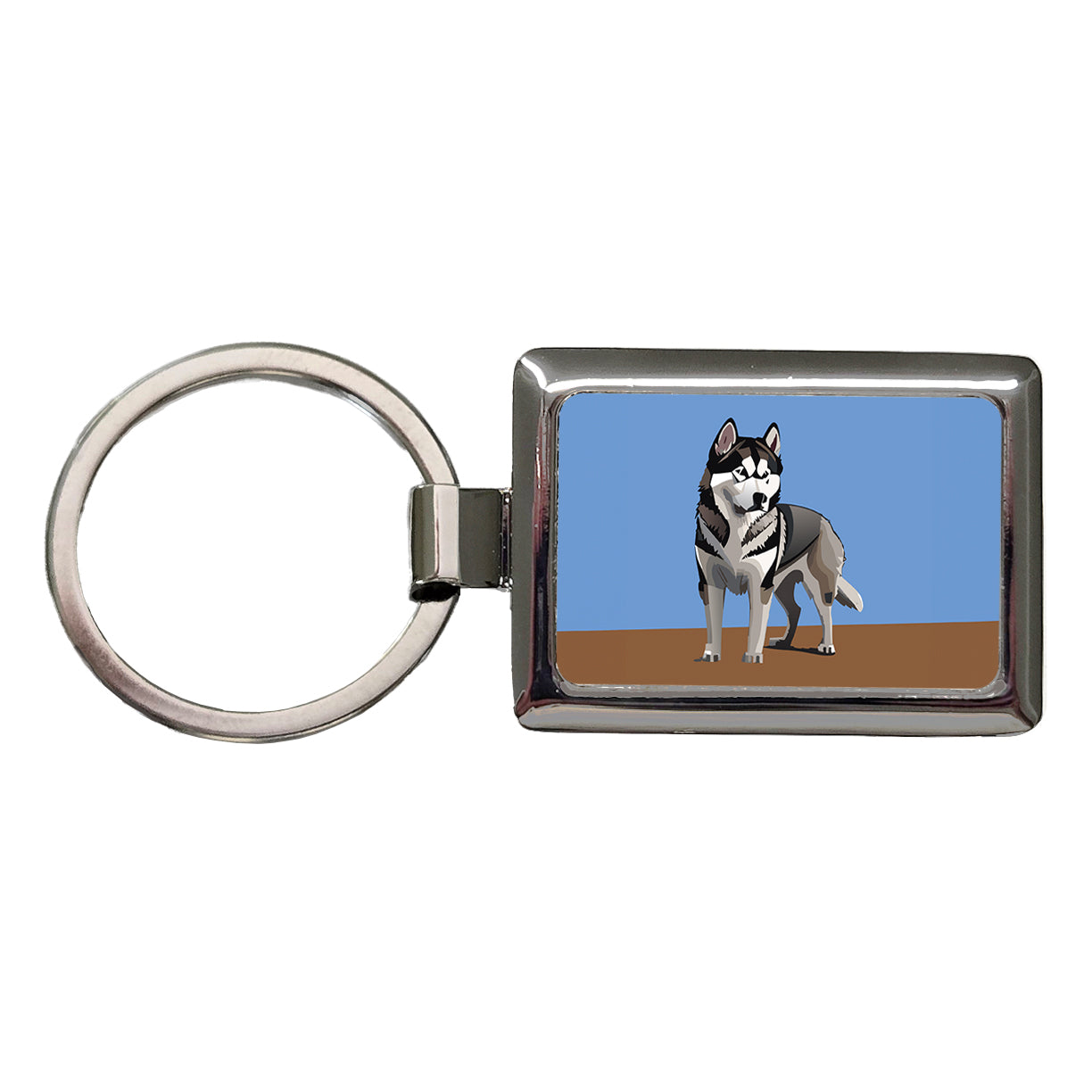 Alaskan Malamute Dog Standing Rectangle Metal Keychain