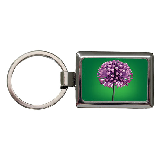 Allium Flower Purple Watercolor Rectangle Metal Keychain