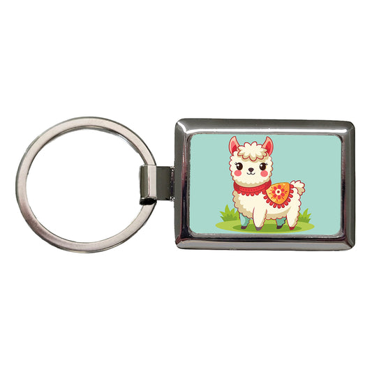 Alpaca Cute Rectangle Metal Keychain