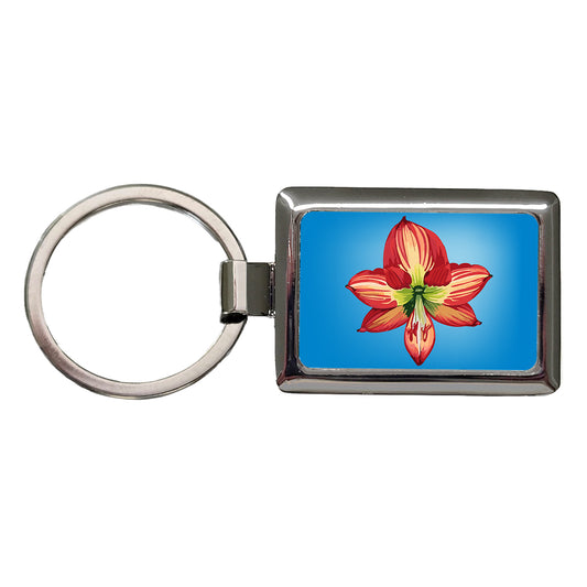 Amaryllis Flower Christmas Rectangle Metal Keychain