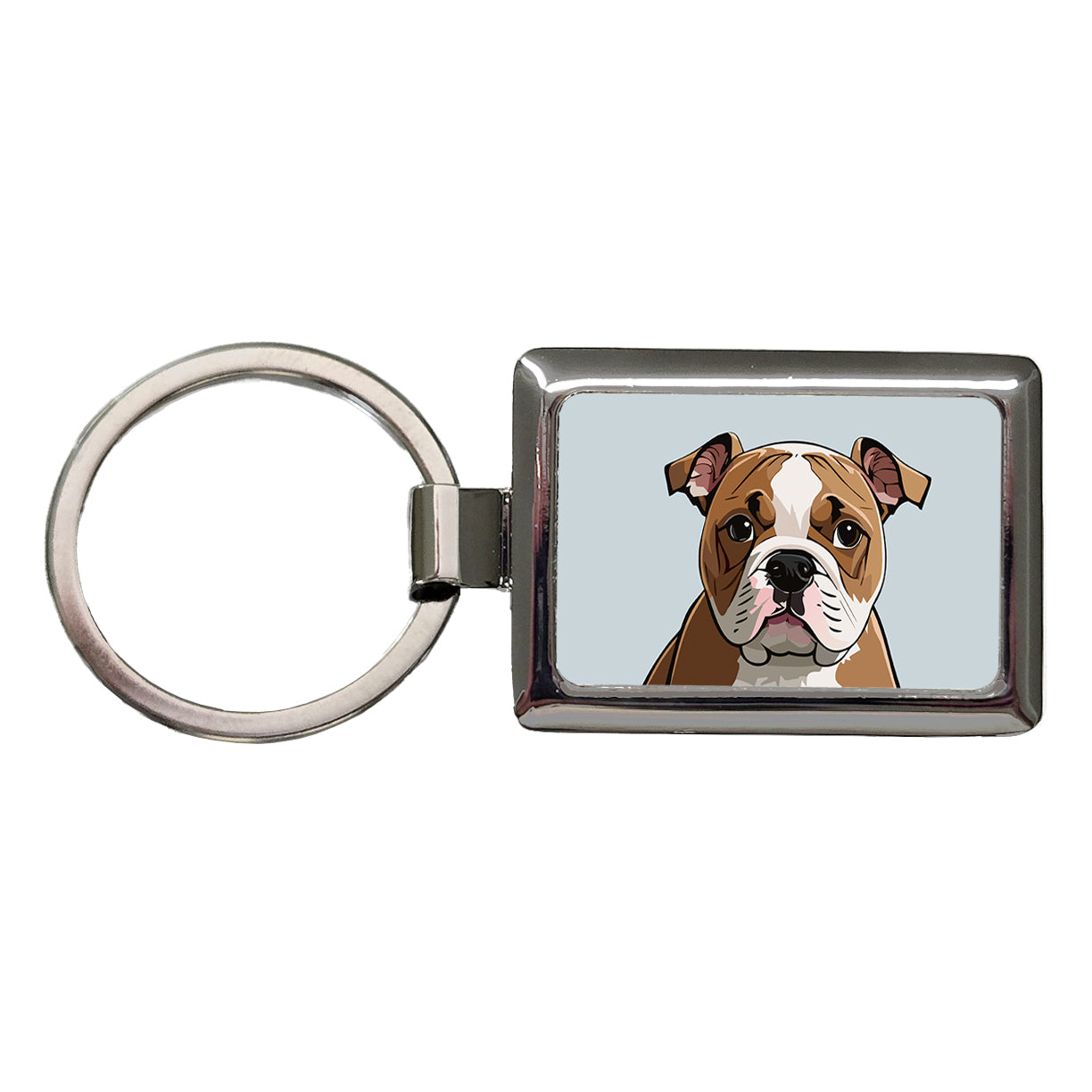 American Bulldog Staring Rectangle Metal Keychain