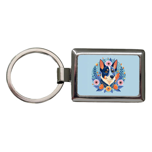 American Cattle Dog Floral Flowers Rectangle Metal Keychain