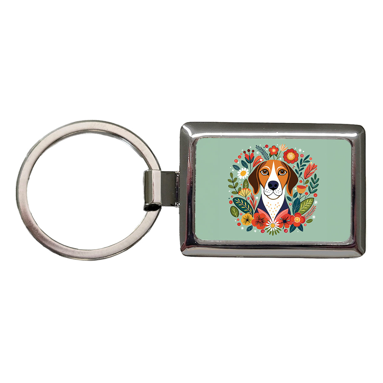 American English Coonhound Dog Floral Flowers Rectangle Metal Keychain