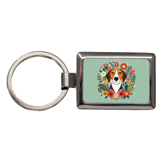 American English Coonhound Dog Floral Flowers Rectangle Metal Keychain
