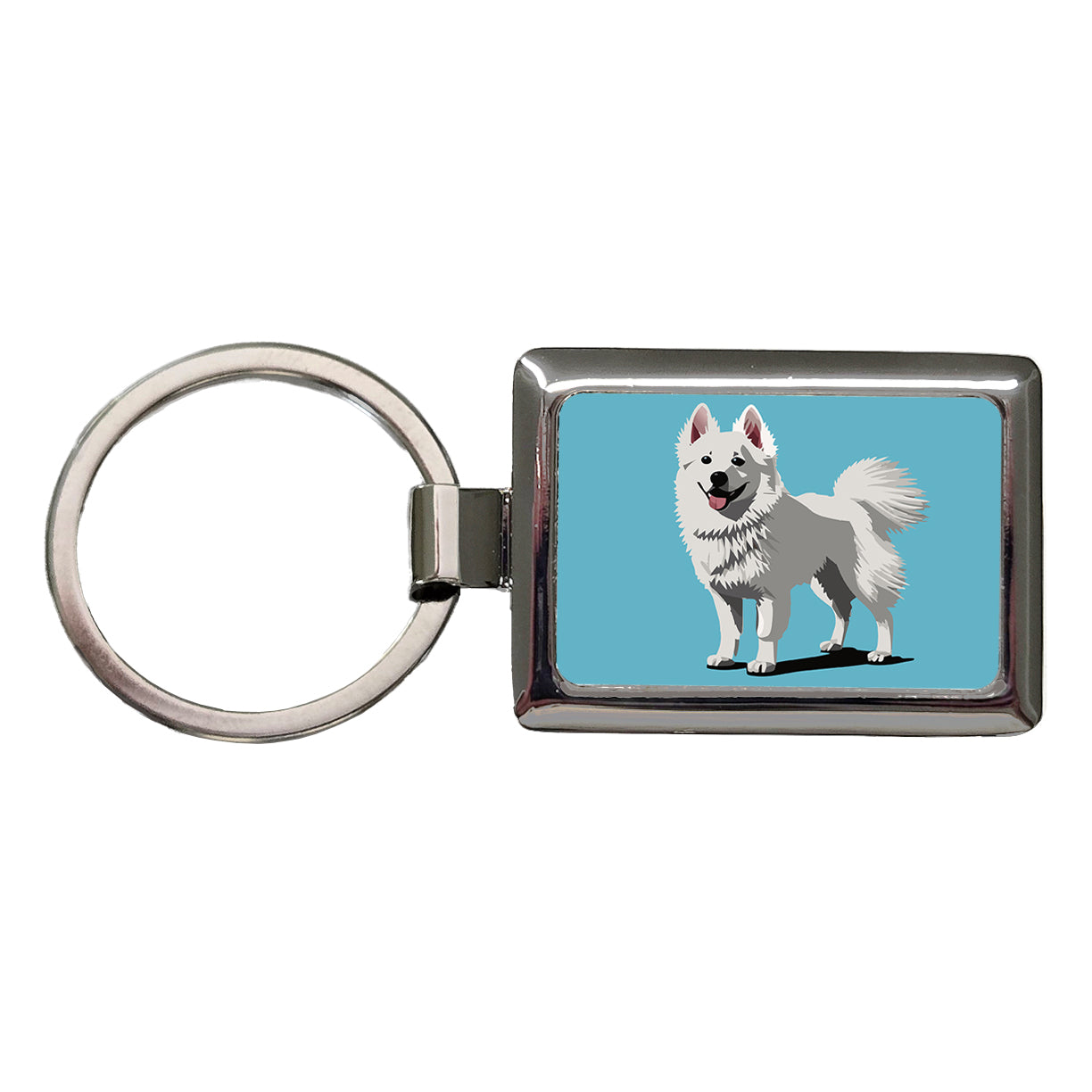 American Eskimo Dog Standing Rectangle Metal Keychain