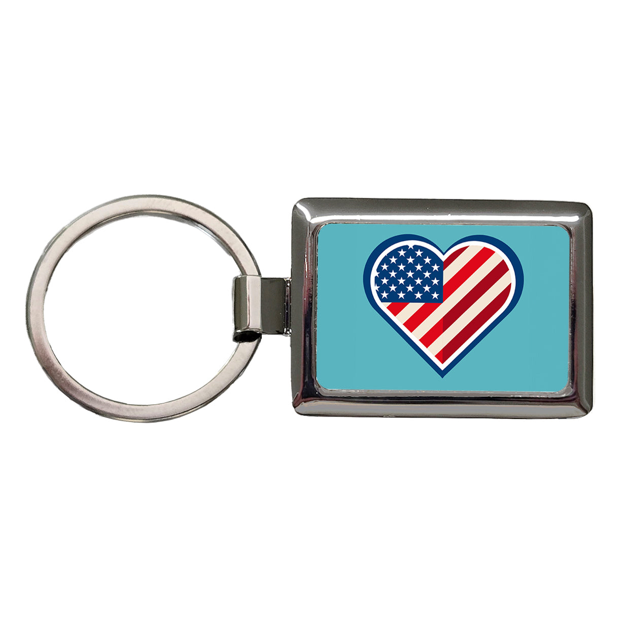 American Flag in Heart Patriotic USA United States Rectangle Metal Keychain