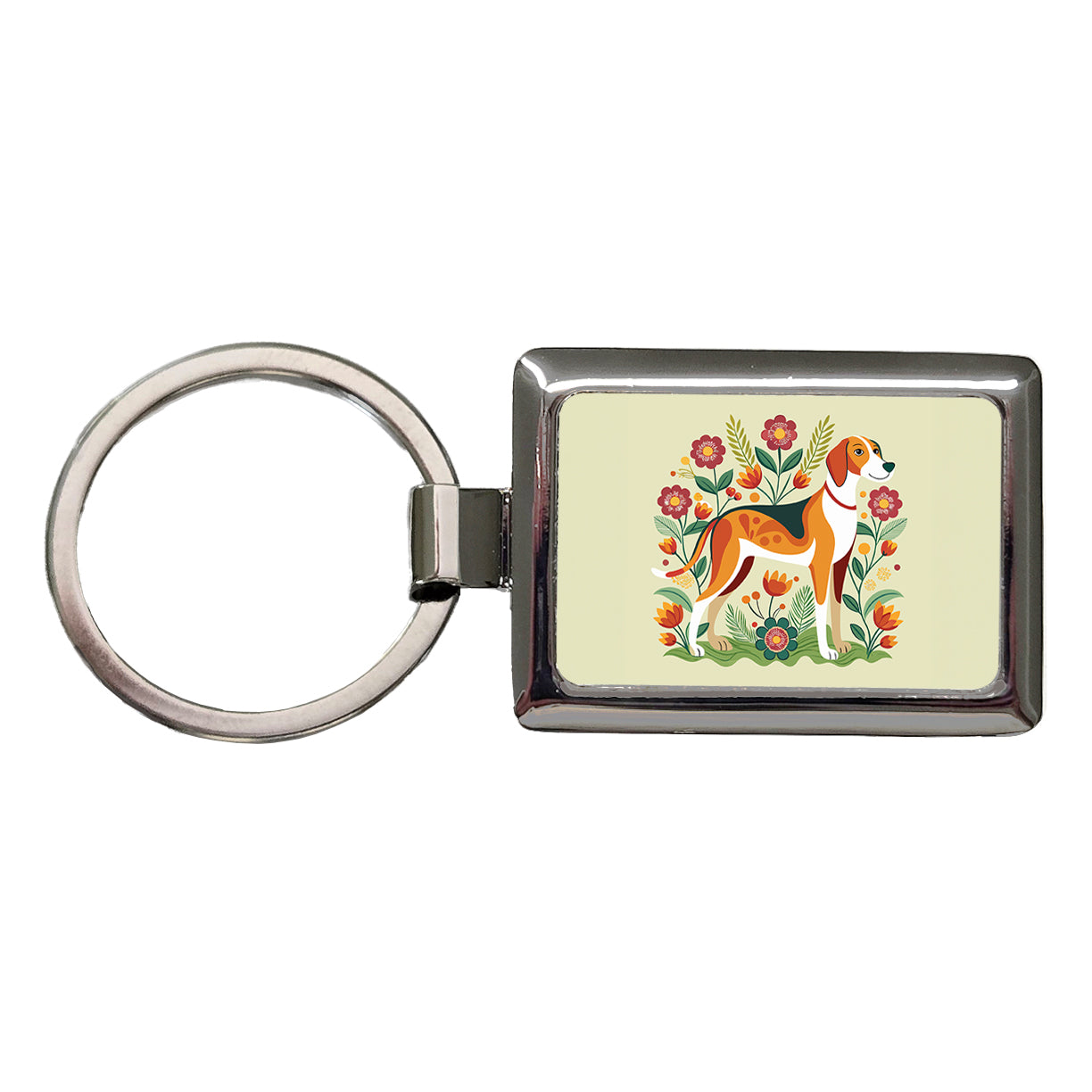 American Foxhound Dog Floral Flowers Rectangle Metal Keychain