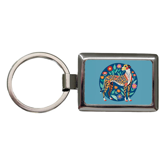 American Leopard Hound Dog Floral Flowers Rectangle Metal Keychain