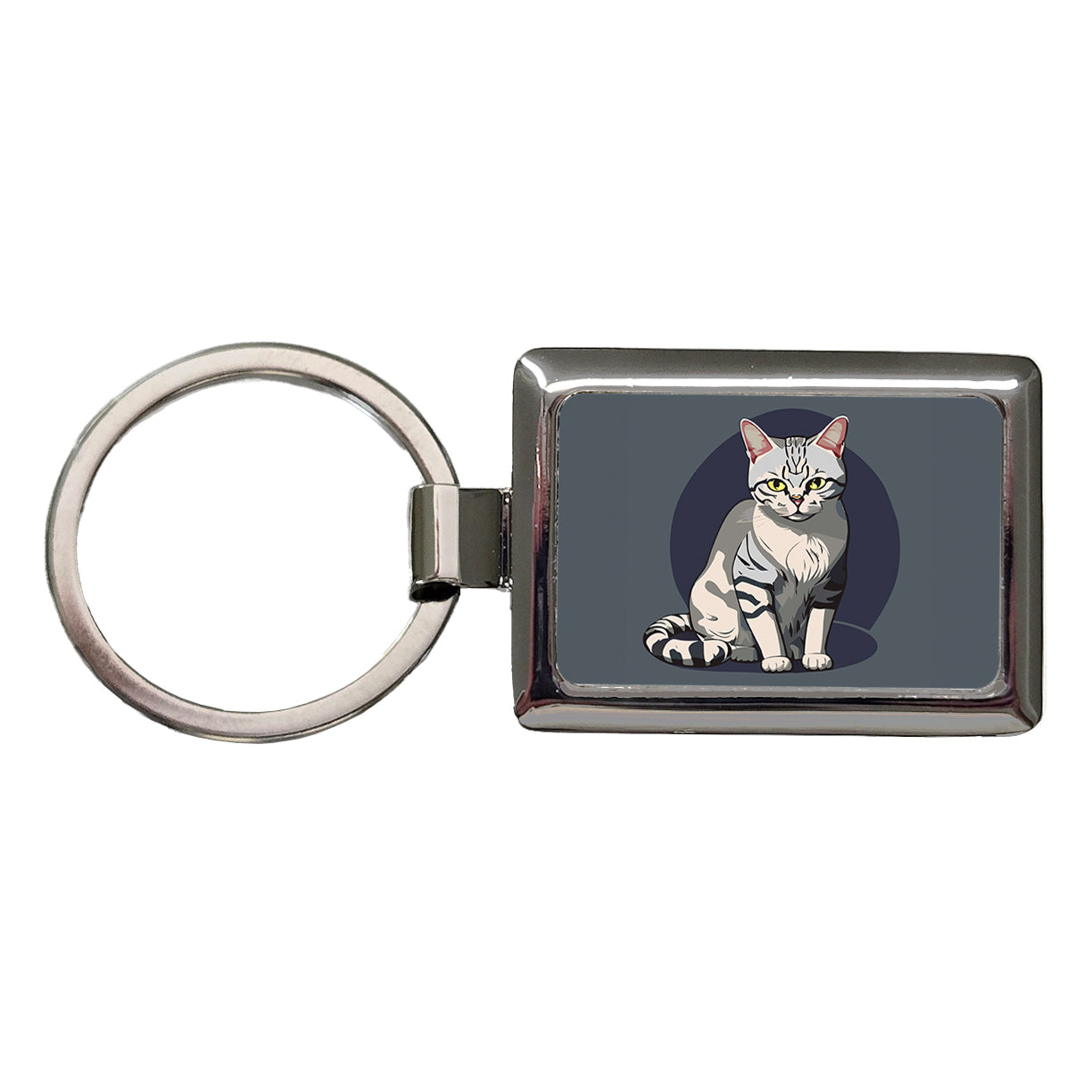 American Shorthair Cat Sitting Rectangle Metal Keychain