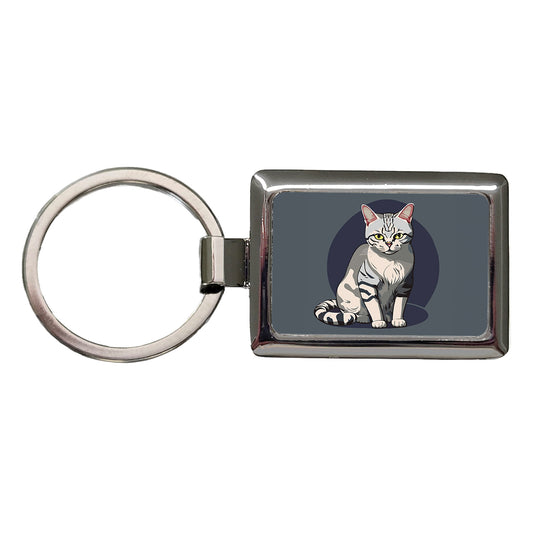 American Shorthair Cat Sitting Rectangle Metal Keychain