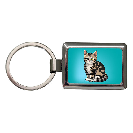 American Shorthair Cute Cat Rectangle Metal Keychain
