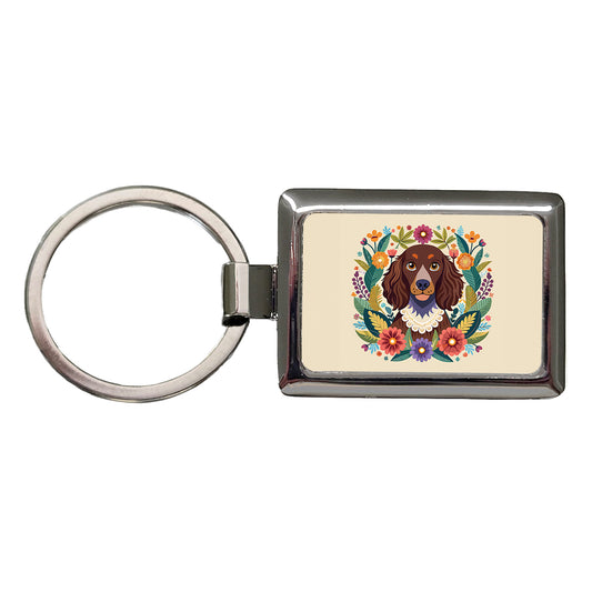 American Water Spaniel Dog Floral Flowers Rectangle Metal Keychain