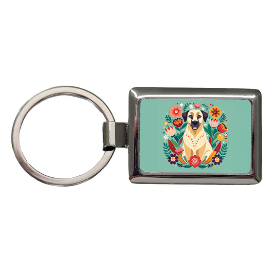 Anatolian Shepherd Dog Floral Flowers Rectangle Metal Keychain