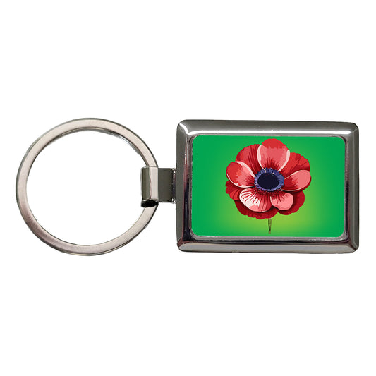 Anemone Flower Watercolor Red Rectangle Metal Keychain