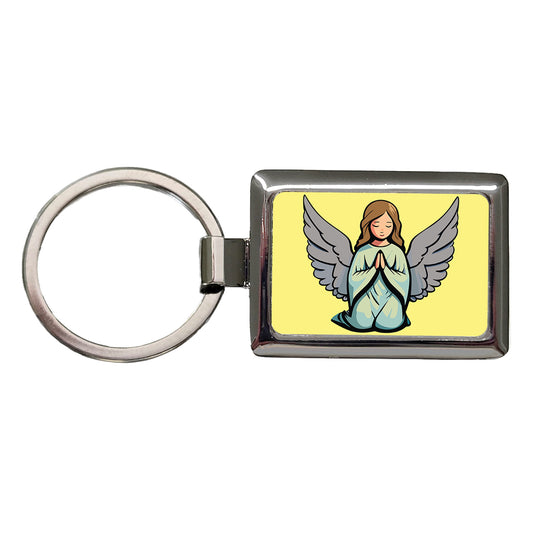 Angel Praying Christian Rectangle Metal Keychain