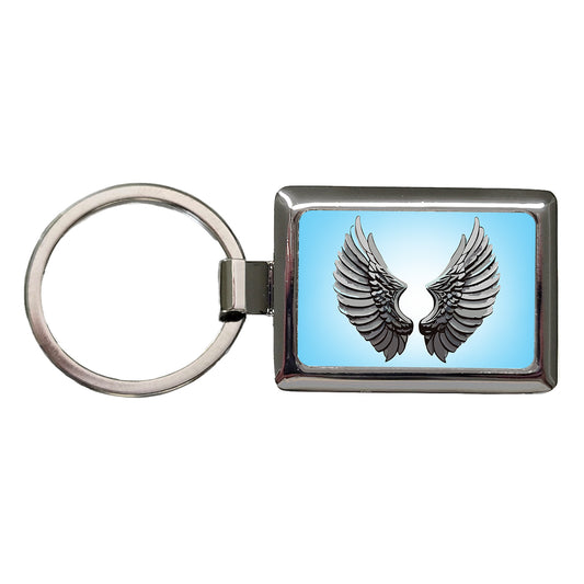 Angel Wings Pair Rectangle Metal Keychain