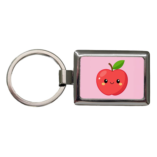 Apple Cute Happy Fruit Teacher Rectangle Metal Keychain