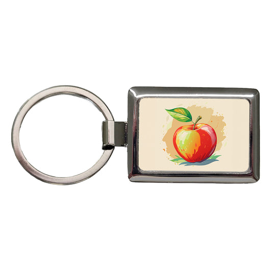Apple Watercolor Teacher Rectangle Metal Keychain