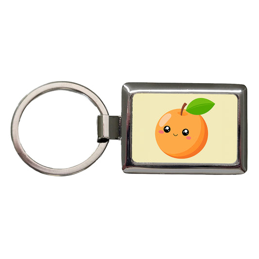 Apricot Cute Happy Fruit Rectangle Metal Keychain