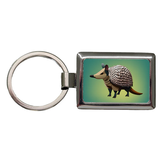 Armadillo Standing Rectangle Metal Keychain