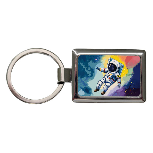 Astronaut Floating in Space Astronomy Rectangle Metal Keychain