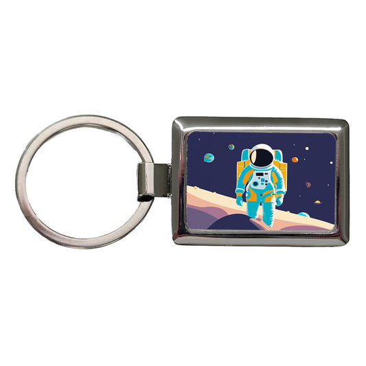 Astronaut in Outer Space Planets Science Fiction Rectangle Metal Keychain