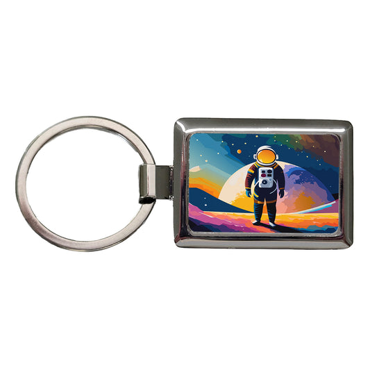 Astronaut Standing Space Astronomy Rectangle Metal Keychain