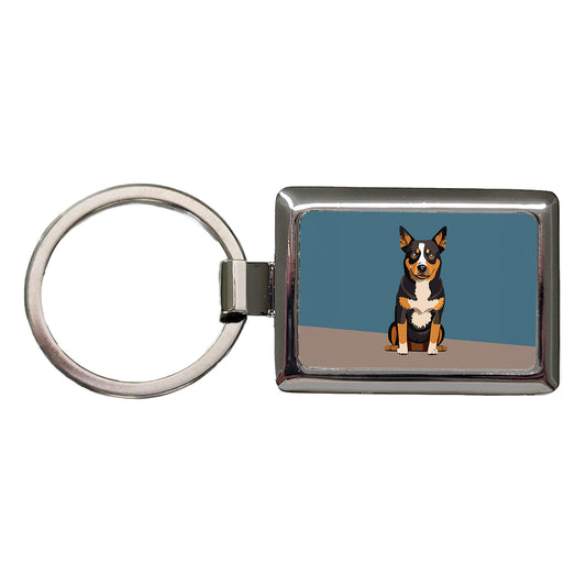 Australian Cattle Dog Sitting Rectangle Metal Keychain